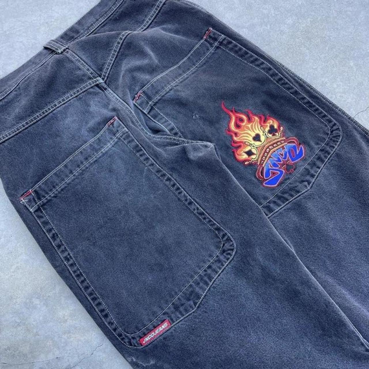 Vintage JNCO Jeans Black, Rare Flaming Spade 26