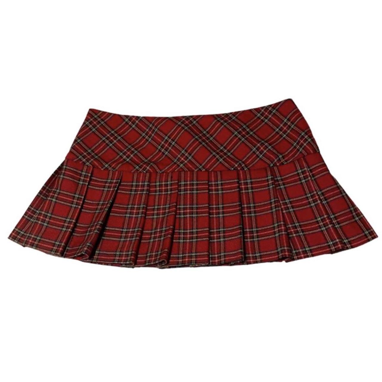 Red Plaid Micro Mini Skirt No brand, vintage paper... - Depop