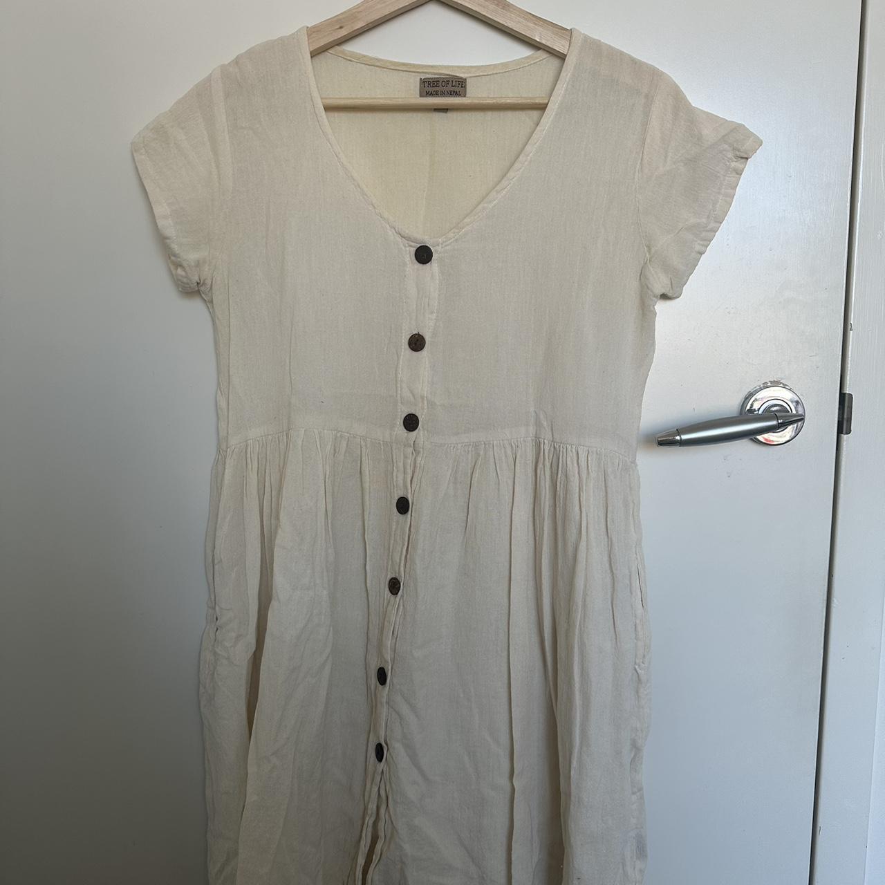 Tree of life casual cream dress. Buttons down the... - Depop