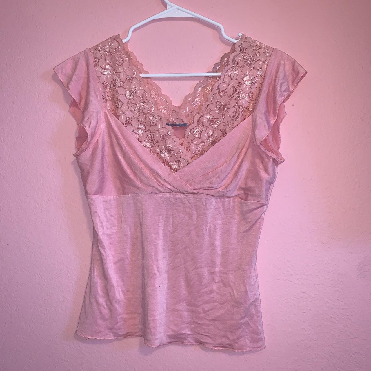 cute pink shirt says size L but i recommend for size... - Depop
