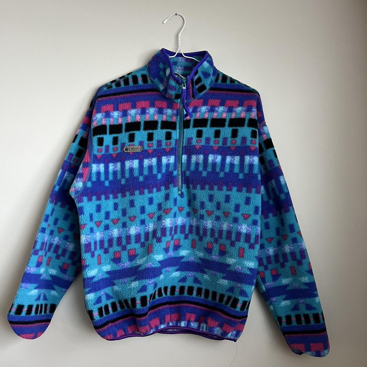 Vintage Made in USA Columbia 1/4 zip Aztec... - Depop