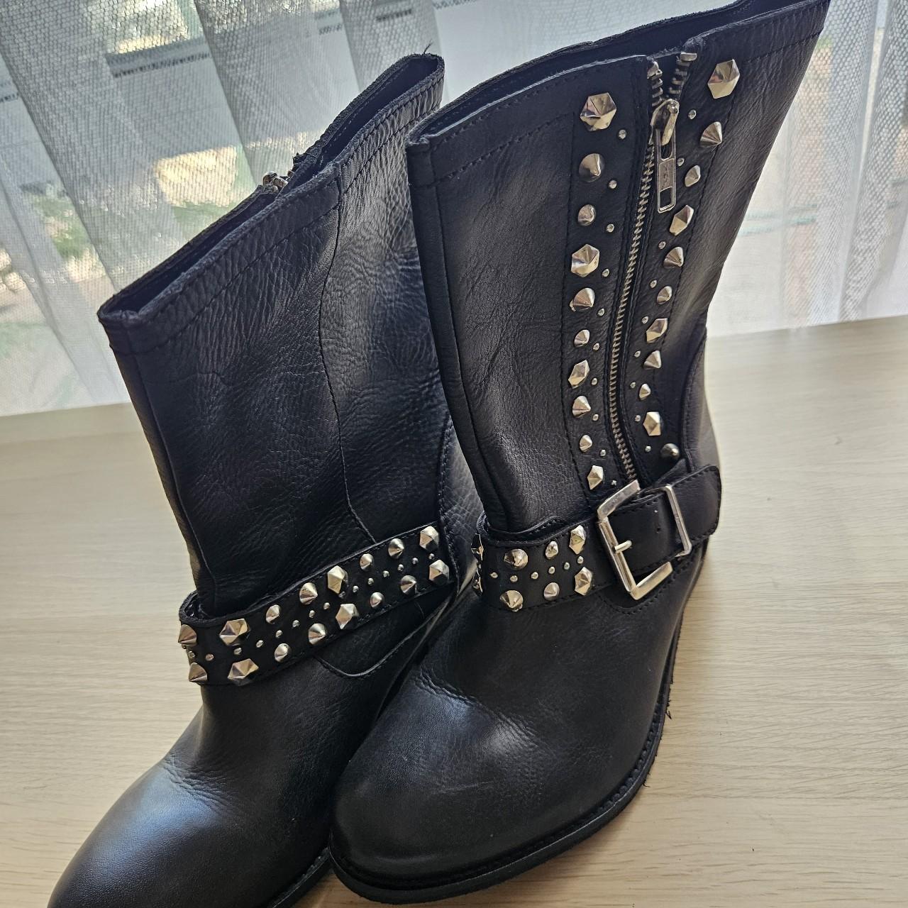 Vintage Miss Selfridge Black Leather Studded Biker. Depop