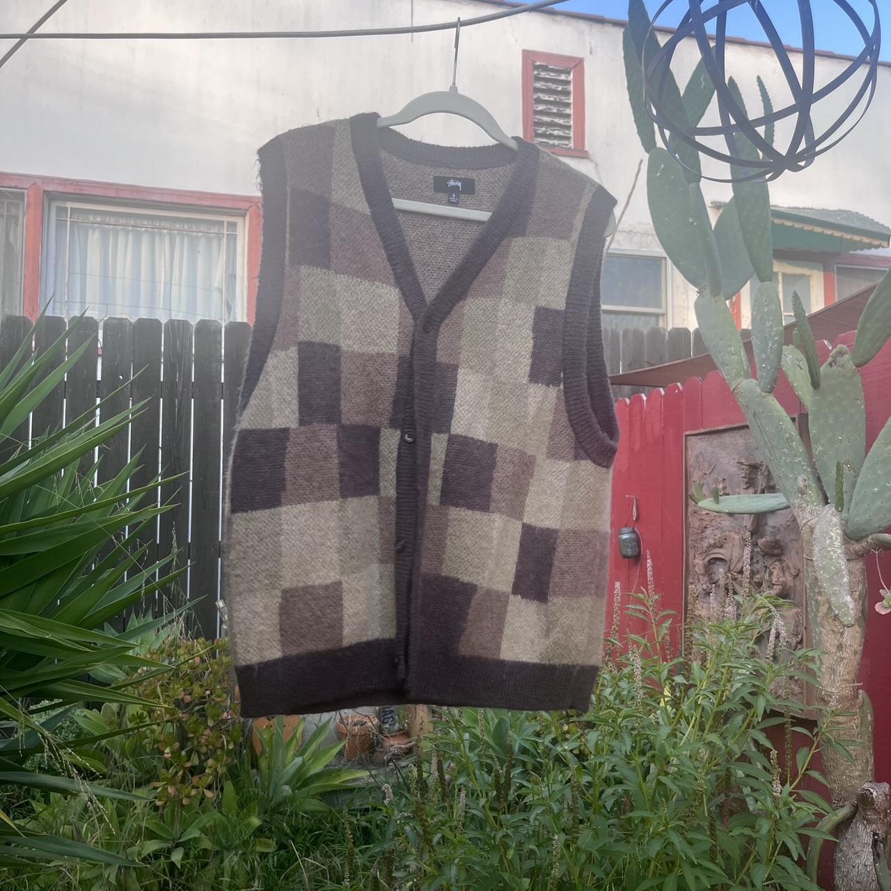 Stüssy wobbly checkerboard sweater vest, cozy teddy... - Depop