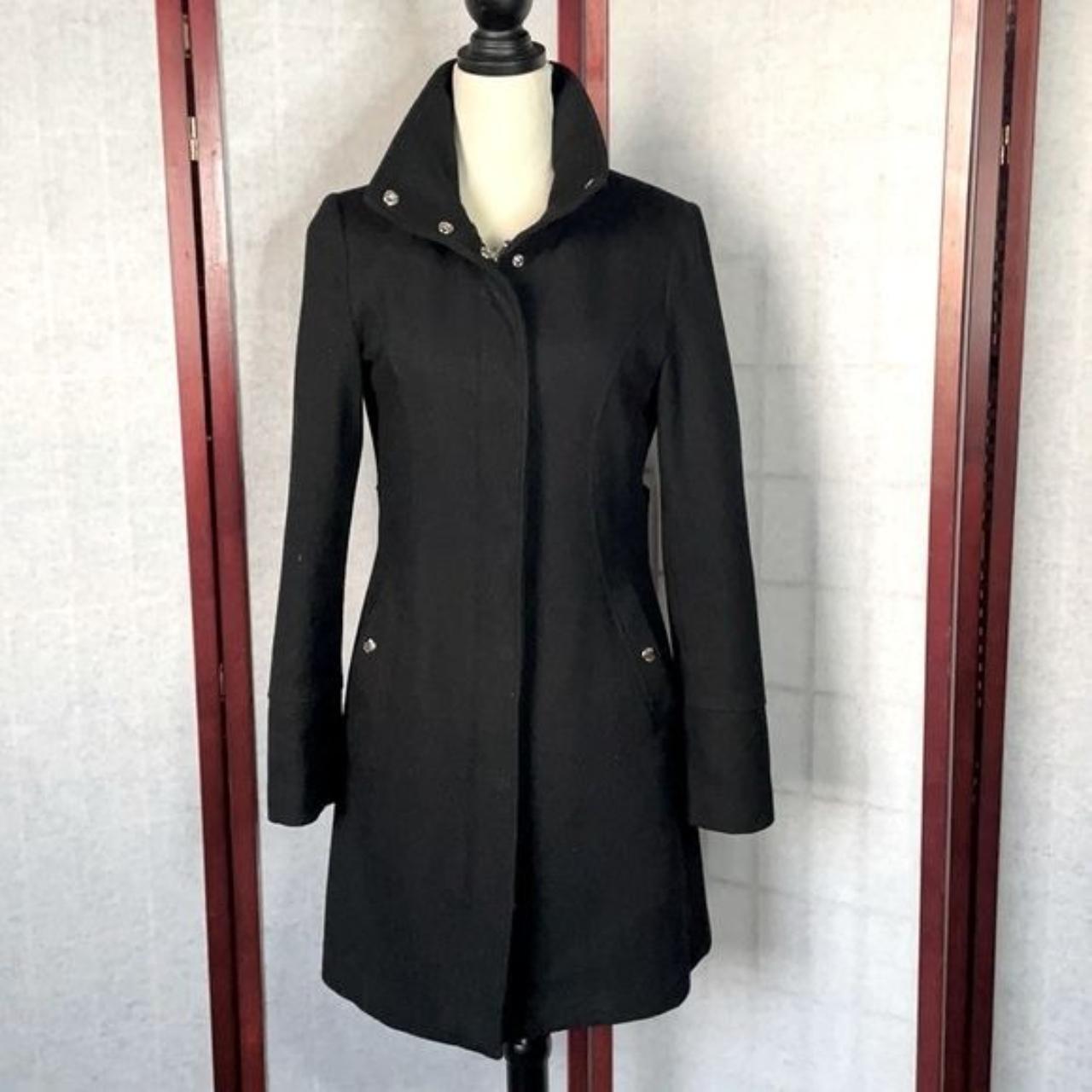 Black, wool blend, military style pea coat. Zipper... Depop