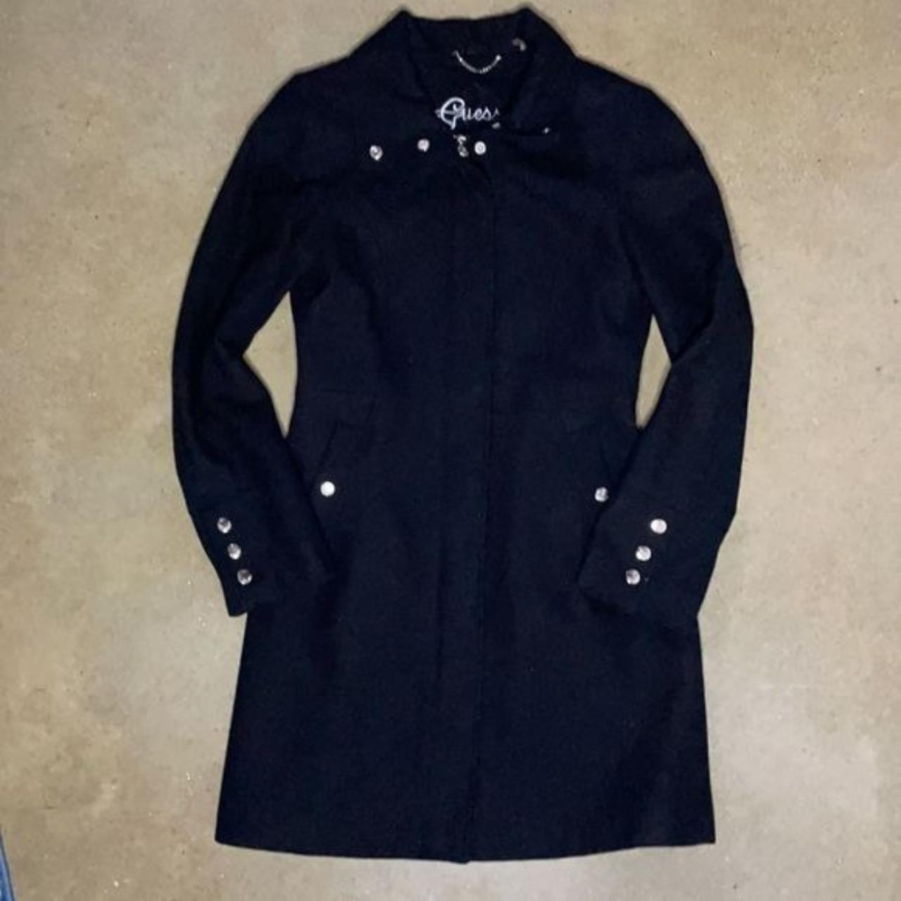 Black, wool blend, military style pea coat. Zipper... Depop