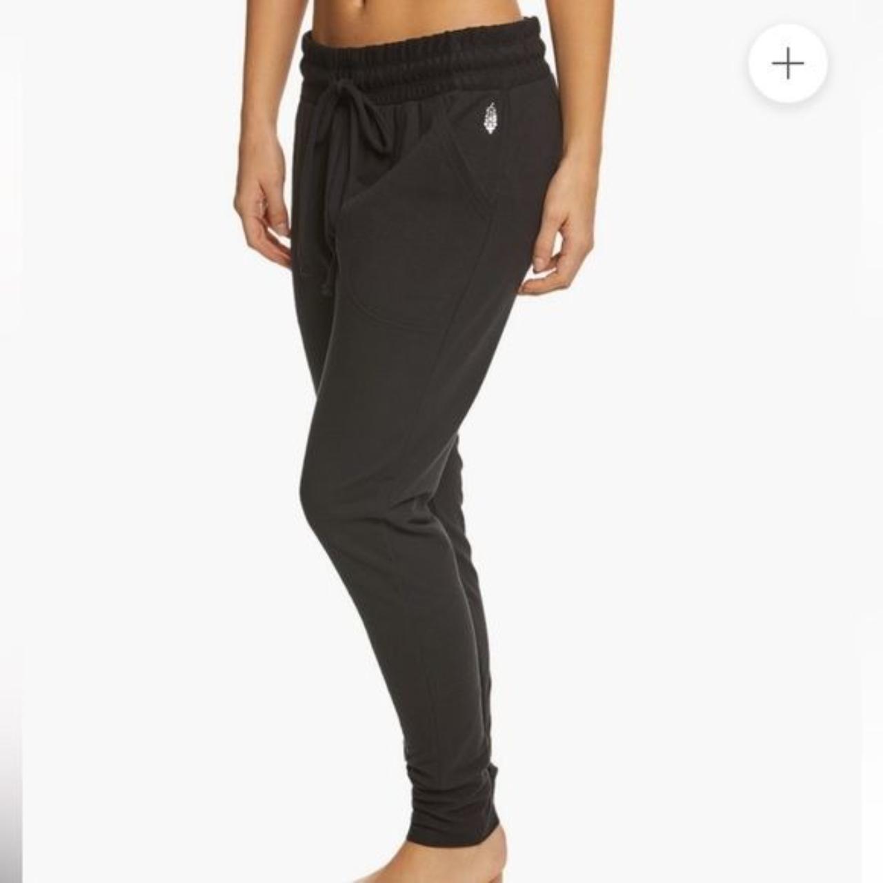 Black skinny sweatpants with elastic waist around... Depop