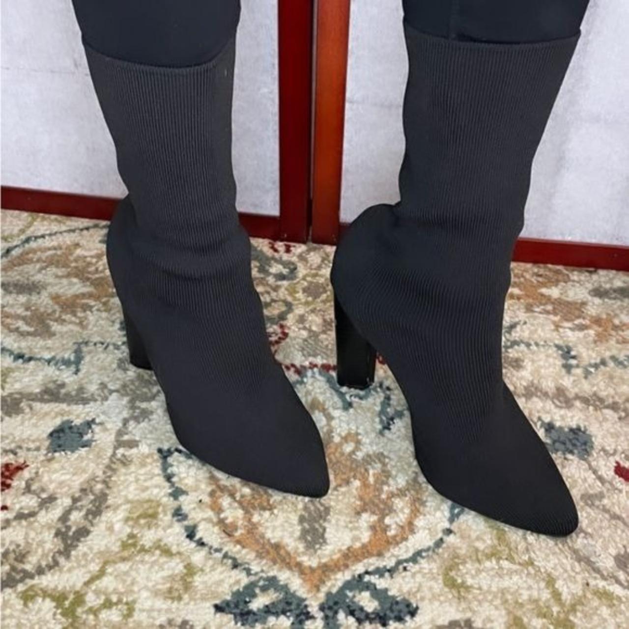 Black “sock boot” made with ribbed fabric and... - Depop