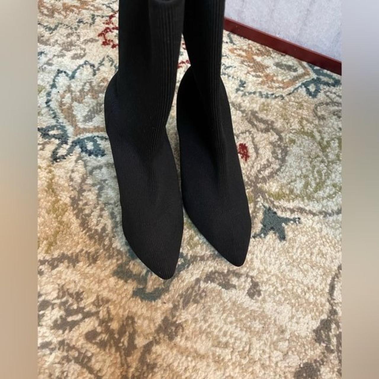 Black “sock boot” made with ribbed fabric and... - Depop