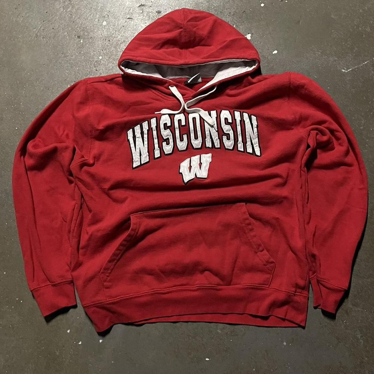 Y2K Wisconsin Spellout Hoodie Tagged Size Large-... - Depop