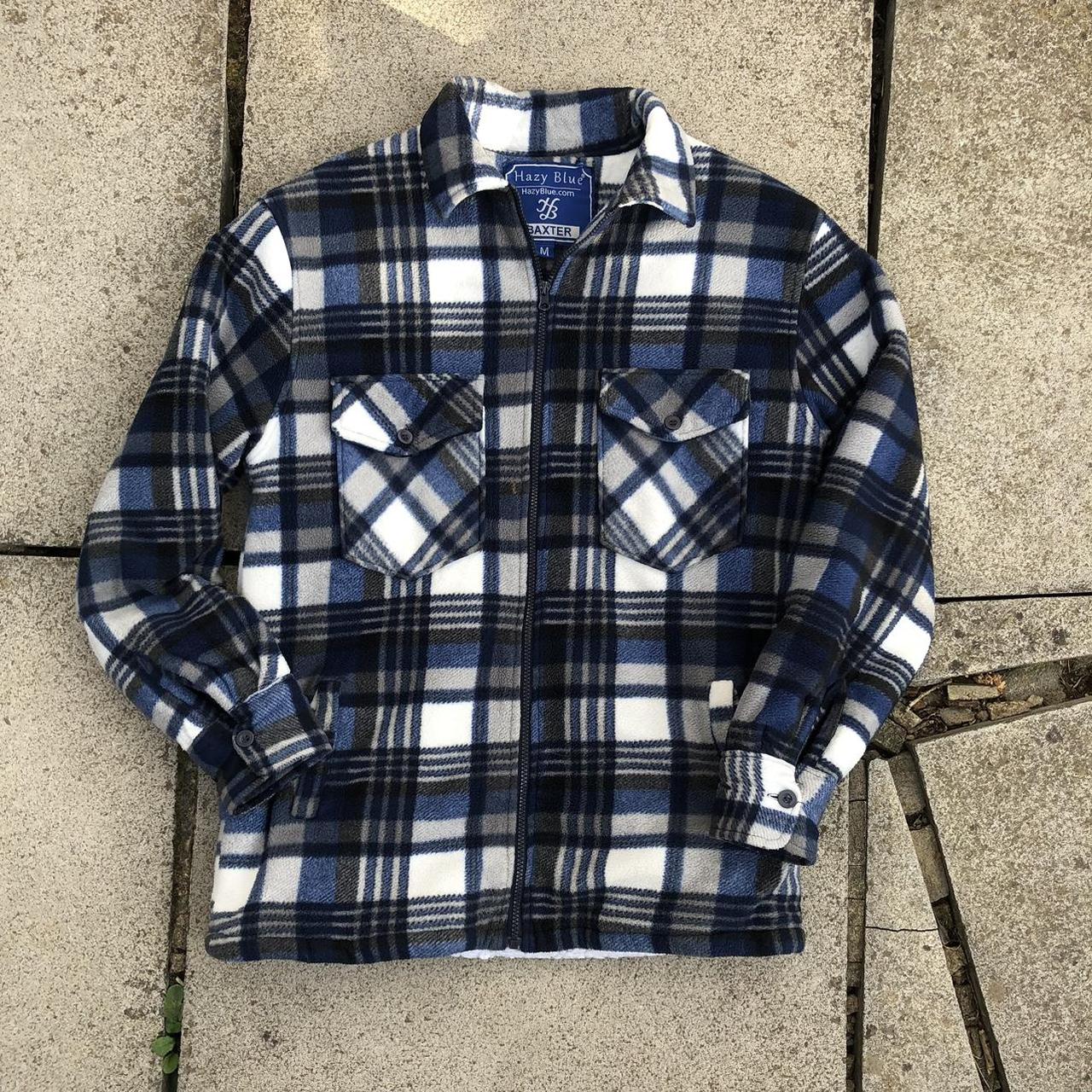 Blue Plaid Sherpa Shacket Wooly Fleece Coat Size Depop