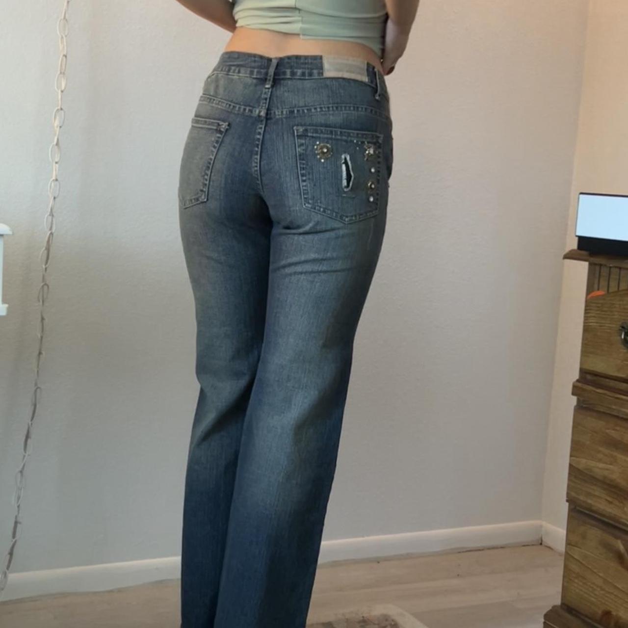 sexy y2k gold beaded denim low rise jeans -this... - Depop