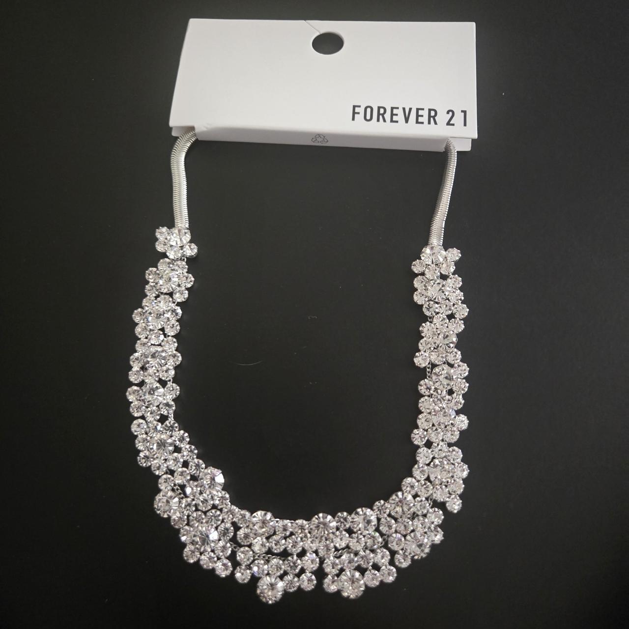 Forever 21 Silver Faux Crystal Statement Necklace Depop
