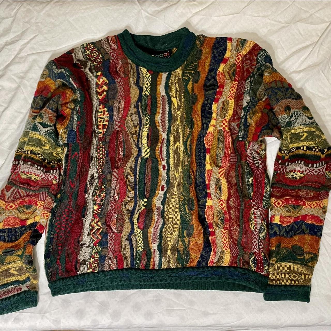 Coogi sweater jumper green cable knit oversized for... - Depop