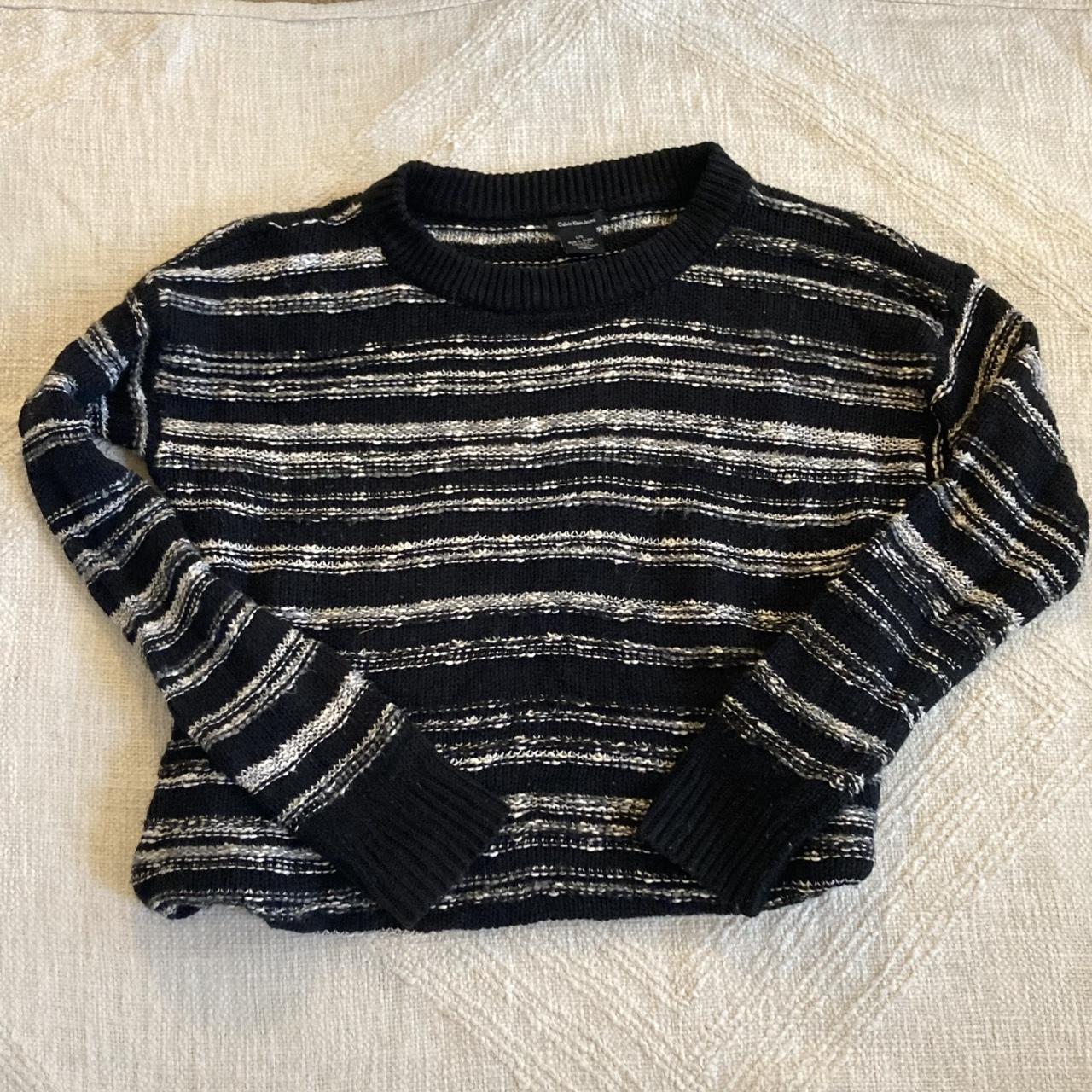 Vintage striped sweater with ribbed collar, bottom... - Depop