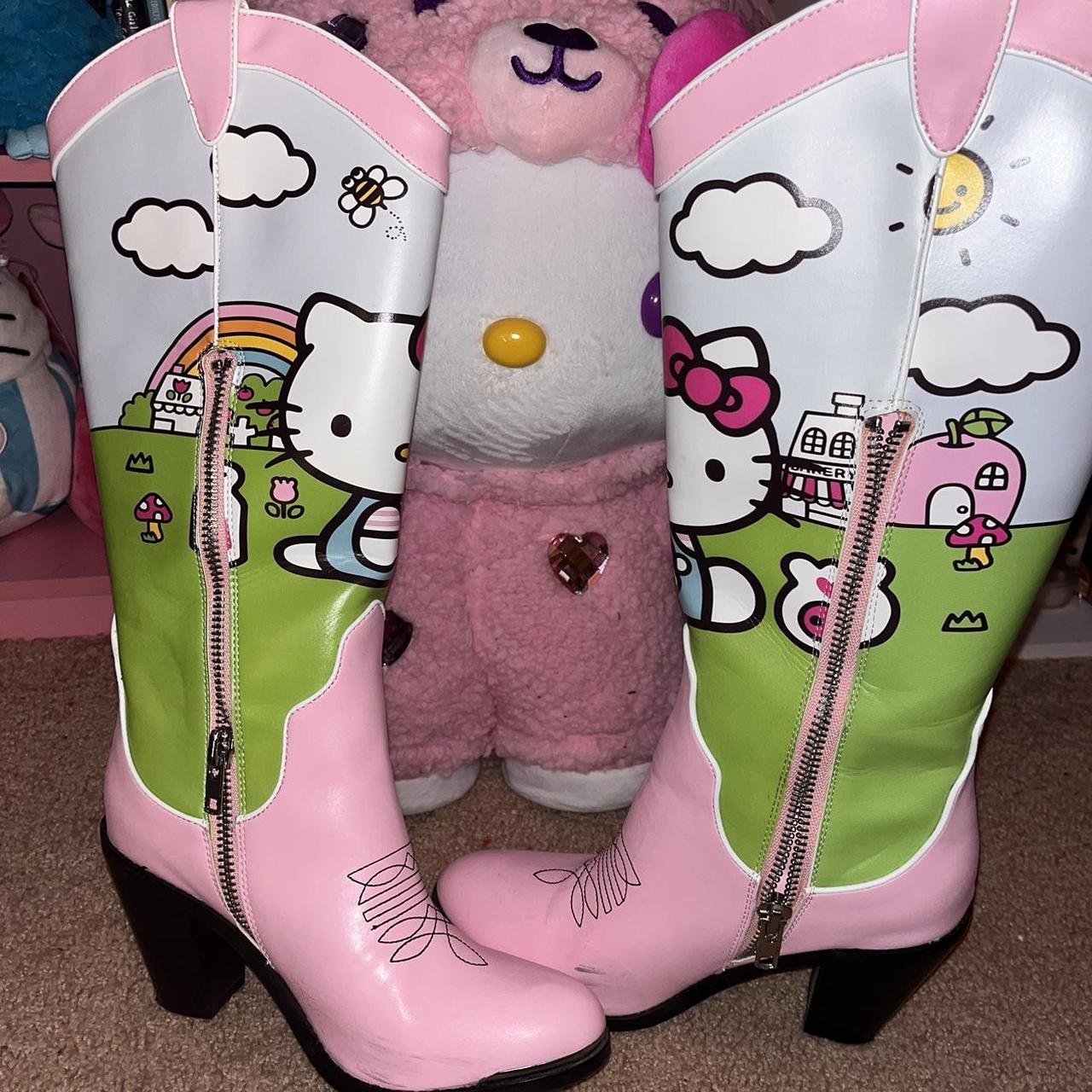 Dolls kill HELLO KITTY cowgirl boots. Worn once,... Depop