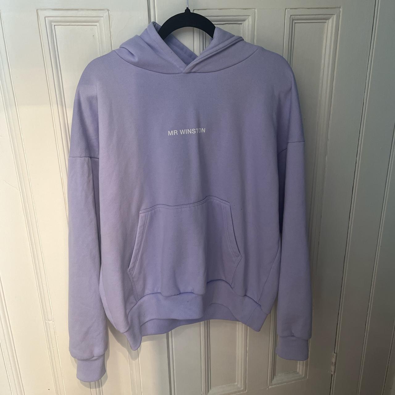 Mr Winston Women's Purple and White Hoodie | Depop