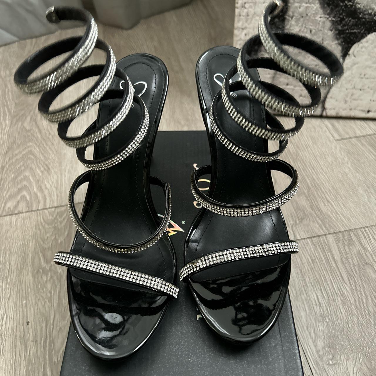 Black Diamante wrap strap heels: Windsor - Depop