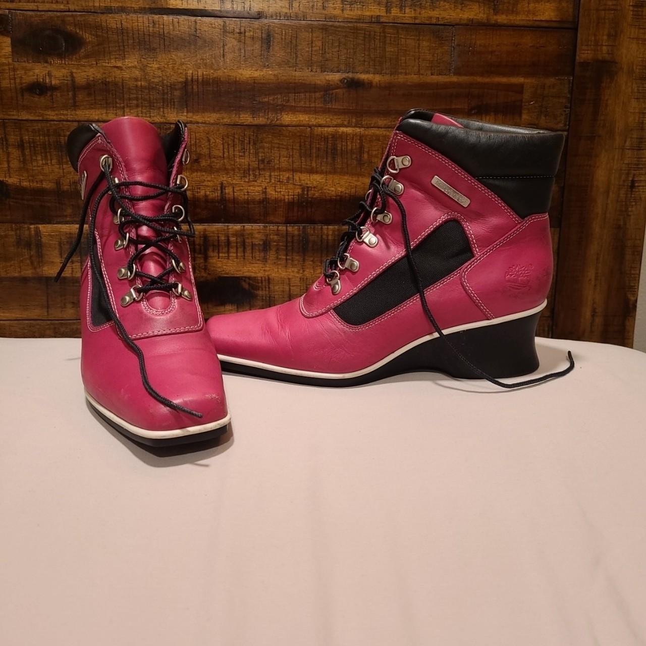 pink high heel timberlands