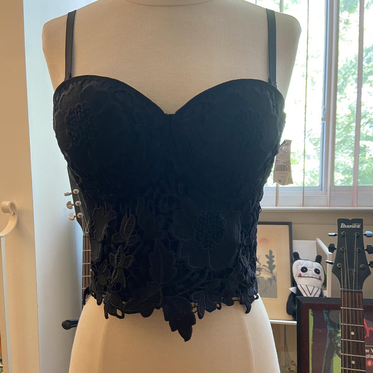 NWT Black floral lace bustier with removable straps