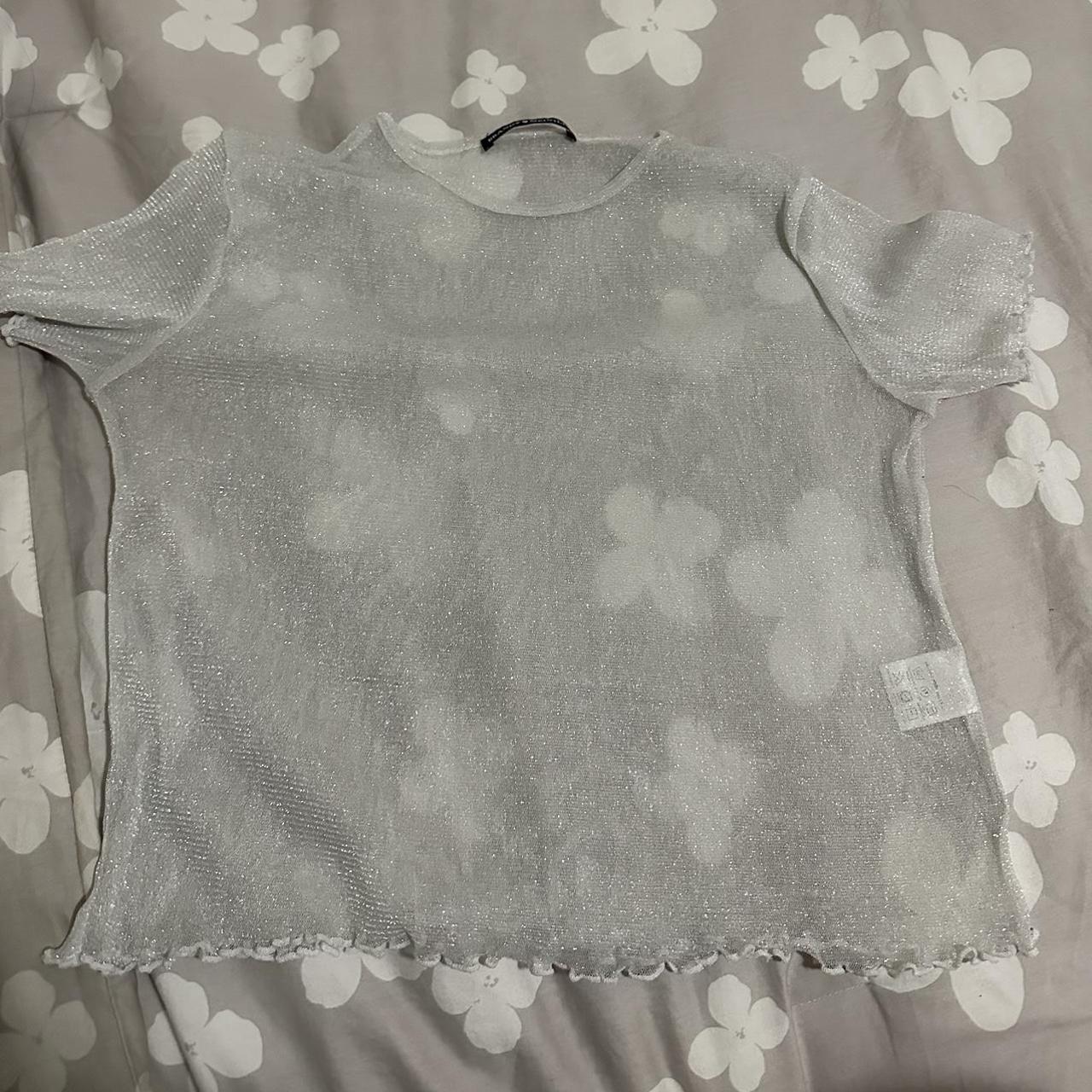 white sheer brandy melville top very stretchy so... - Depop