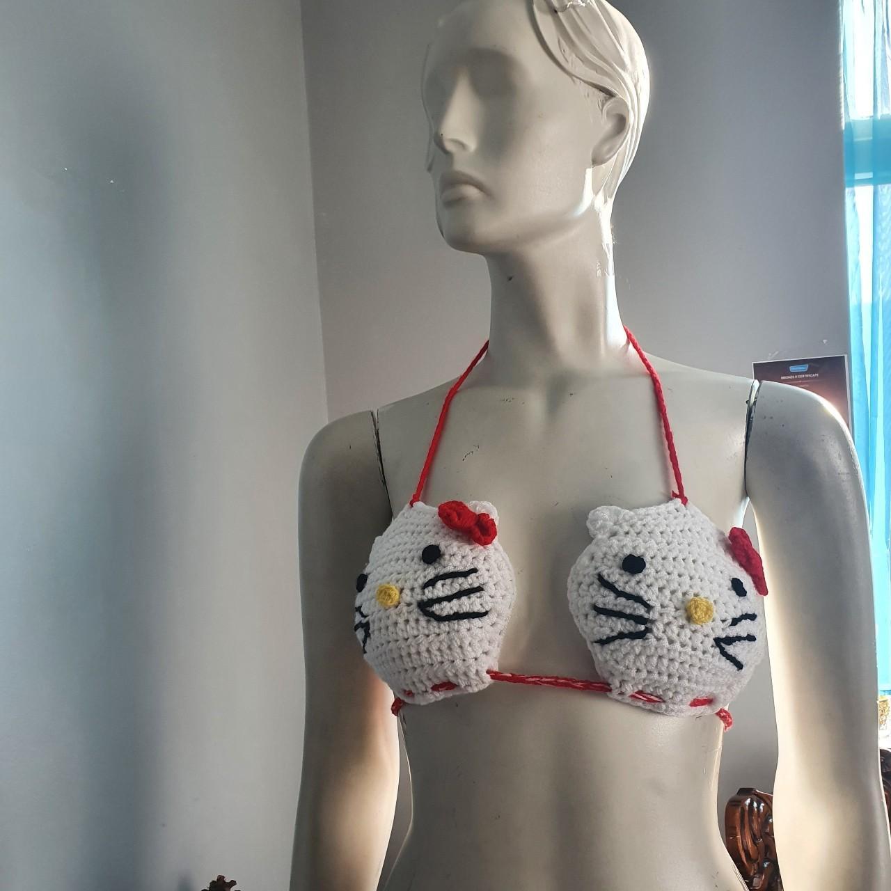 Handmade crochet hello kitty bikini top only. This Depop