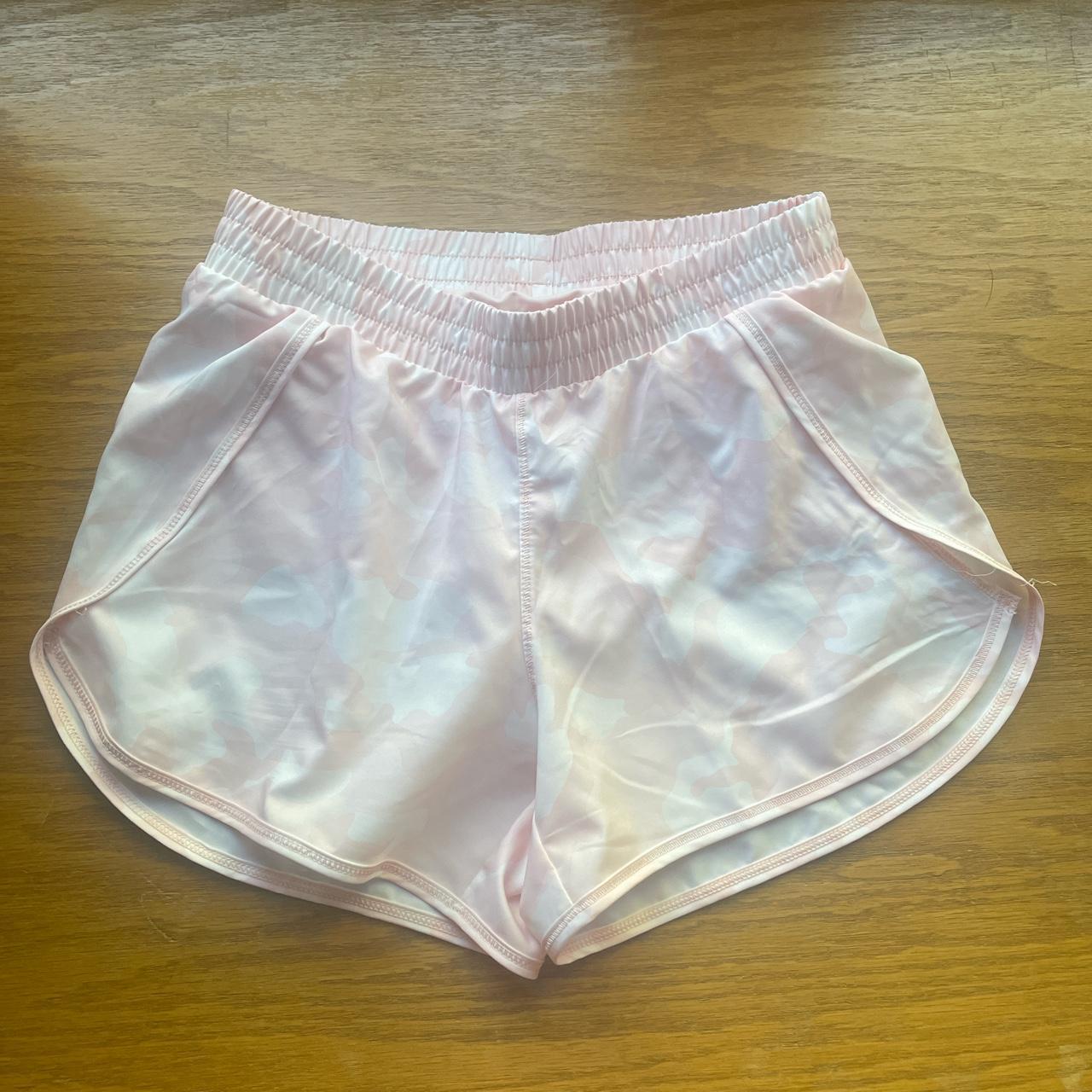 Kids grey/pink/white shorts with built in underwear - Depop