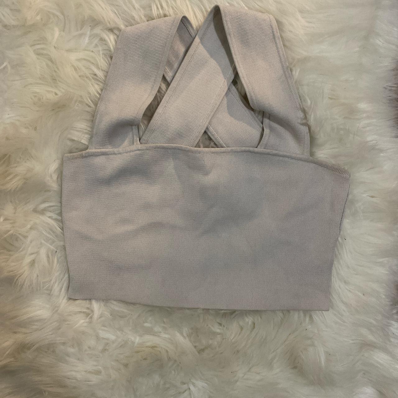 white Babaton cropped tank top with cross back.... Depop