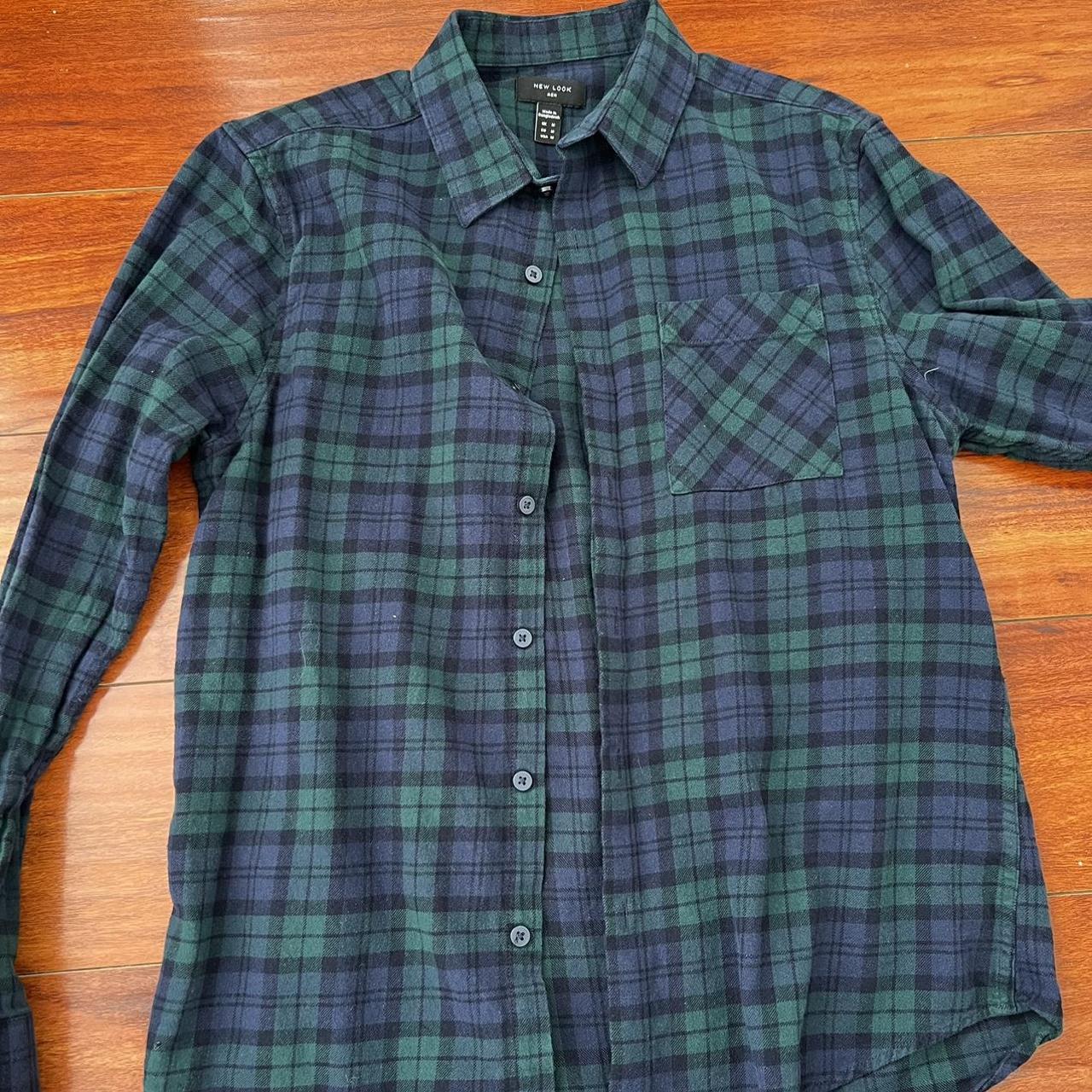 new-look-green-blue-long-sleeve-flannel-size-depop