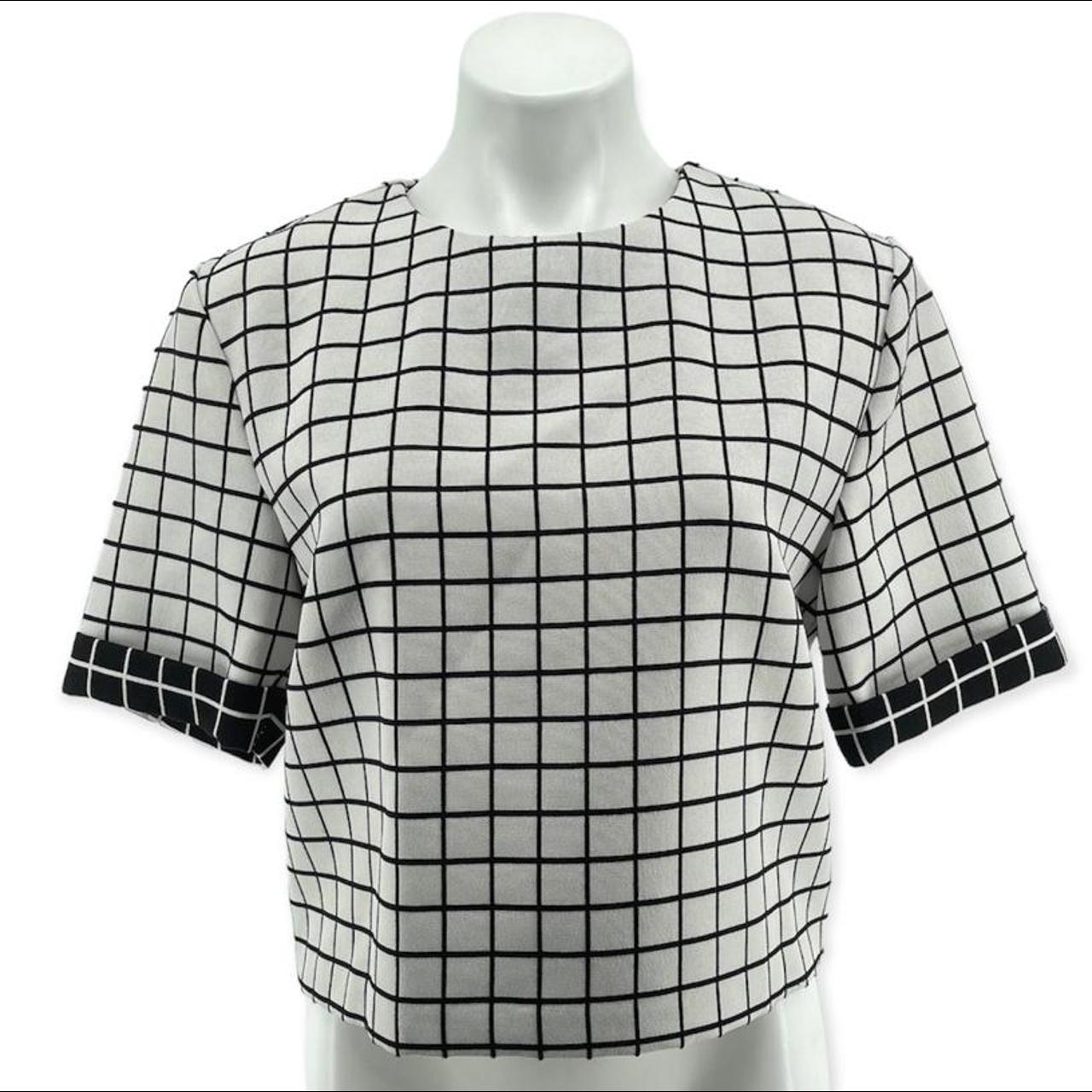 black and white windowpane blouse