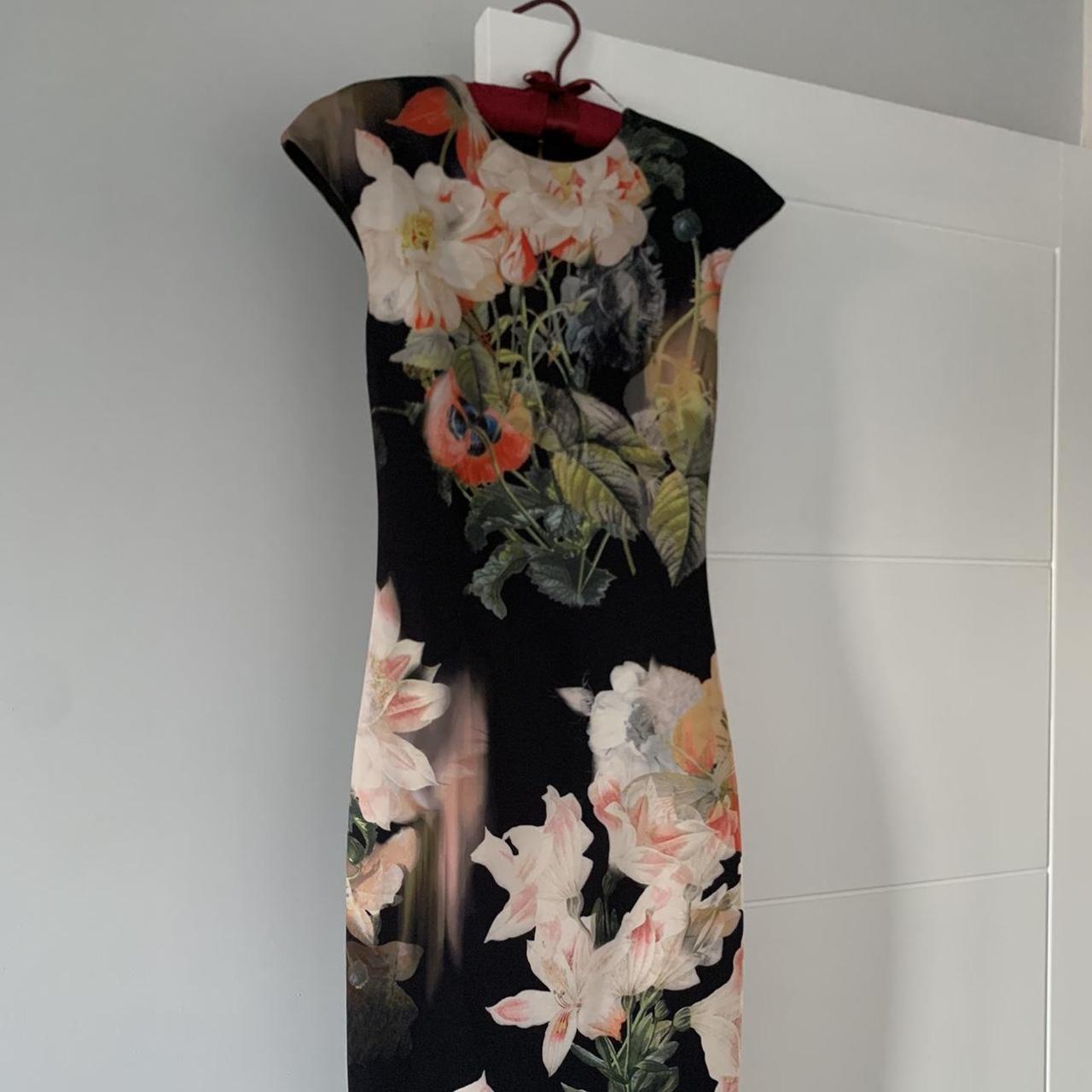 Black flowery Ted baker dress. Barely worn in... - Depop