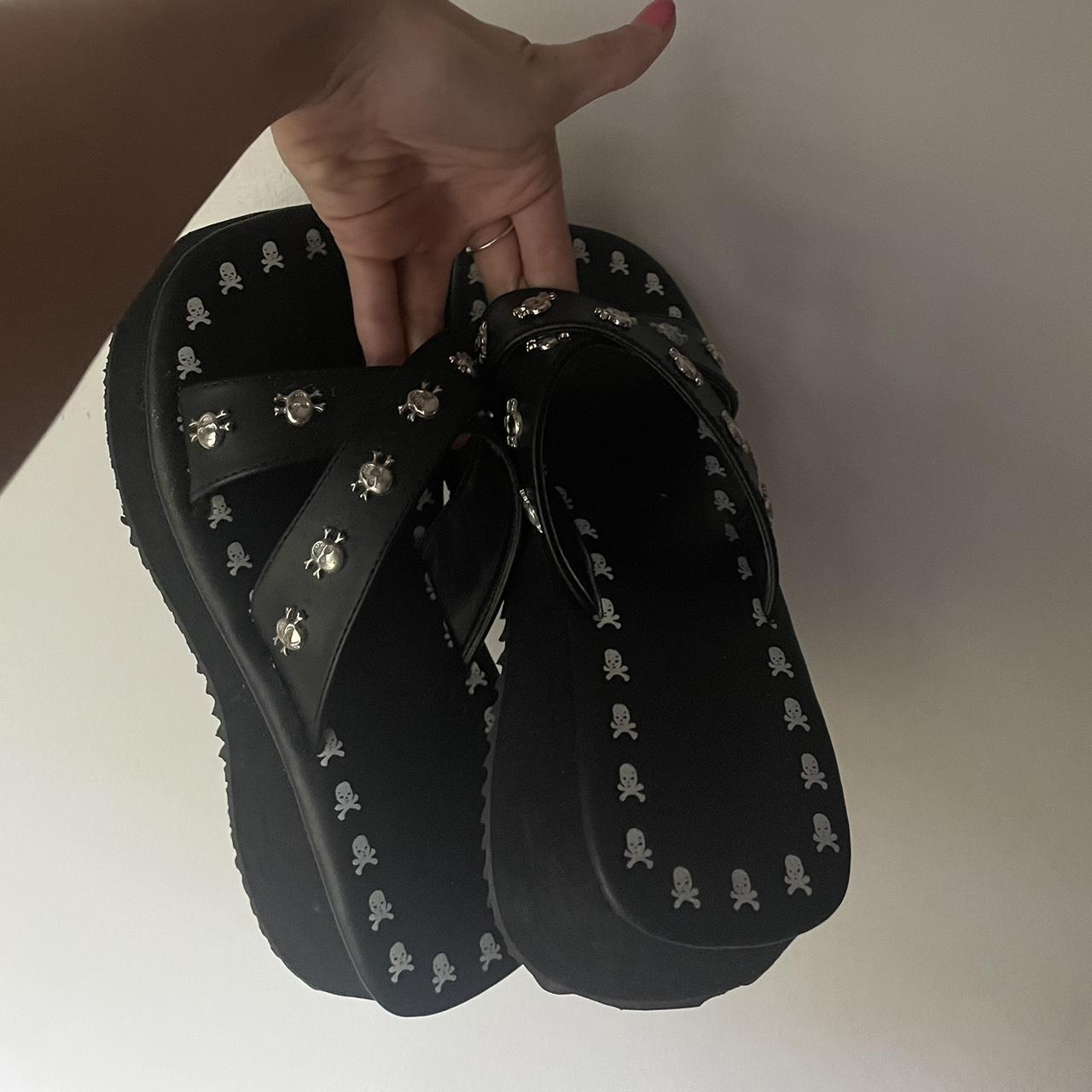 Demonia Cult skull detail platform slide sandals - Depop