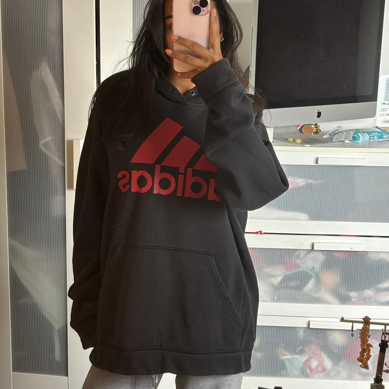 Adidas Vintage Hoodie Black with red logo | Depop