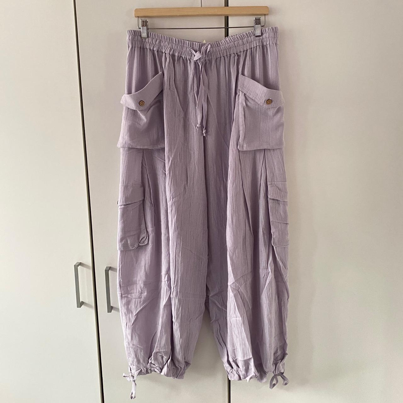 Purple Linen Cargo Pants