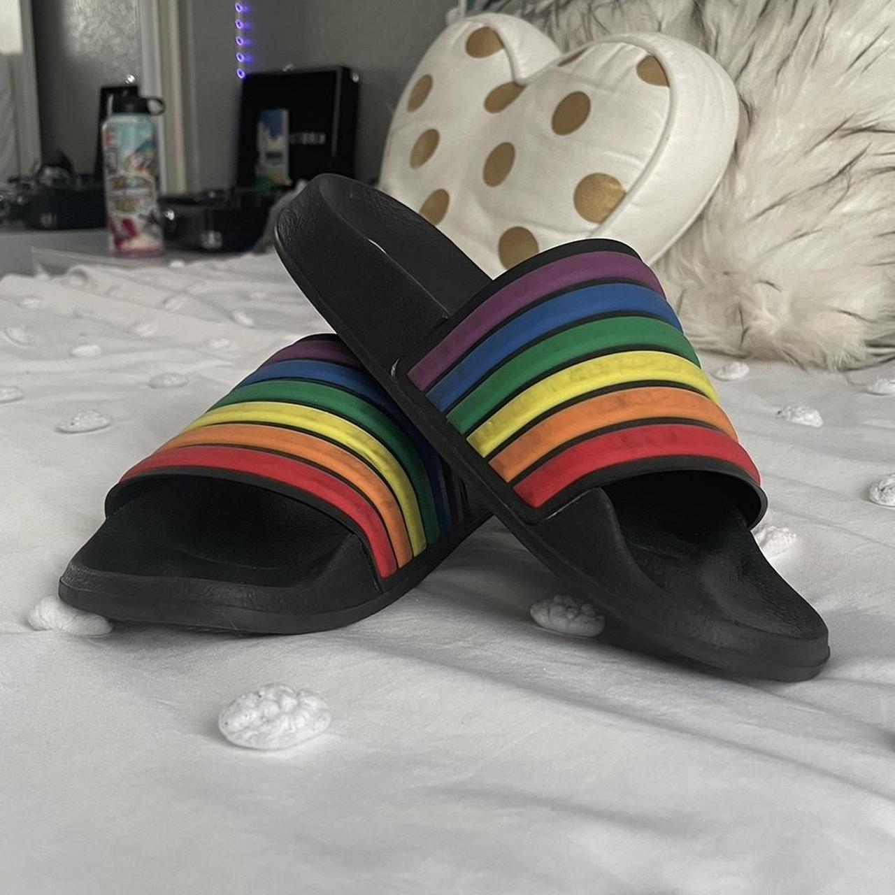 Super cute rainbow slides from Target. Perfect for Depop