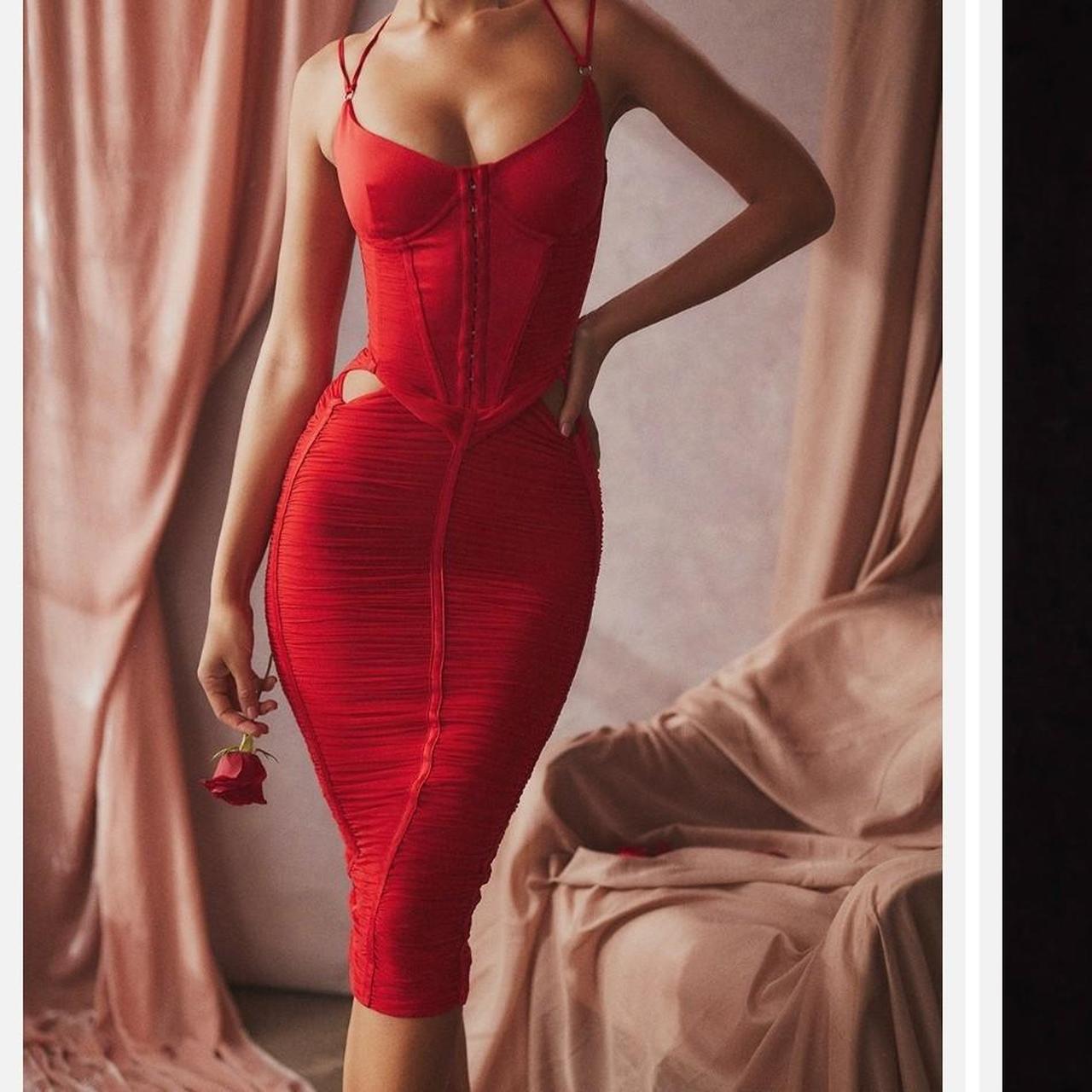 House of CB Maya Scarlett red ruched dress body con