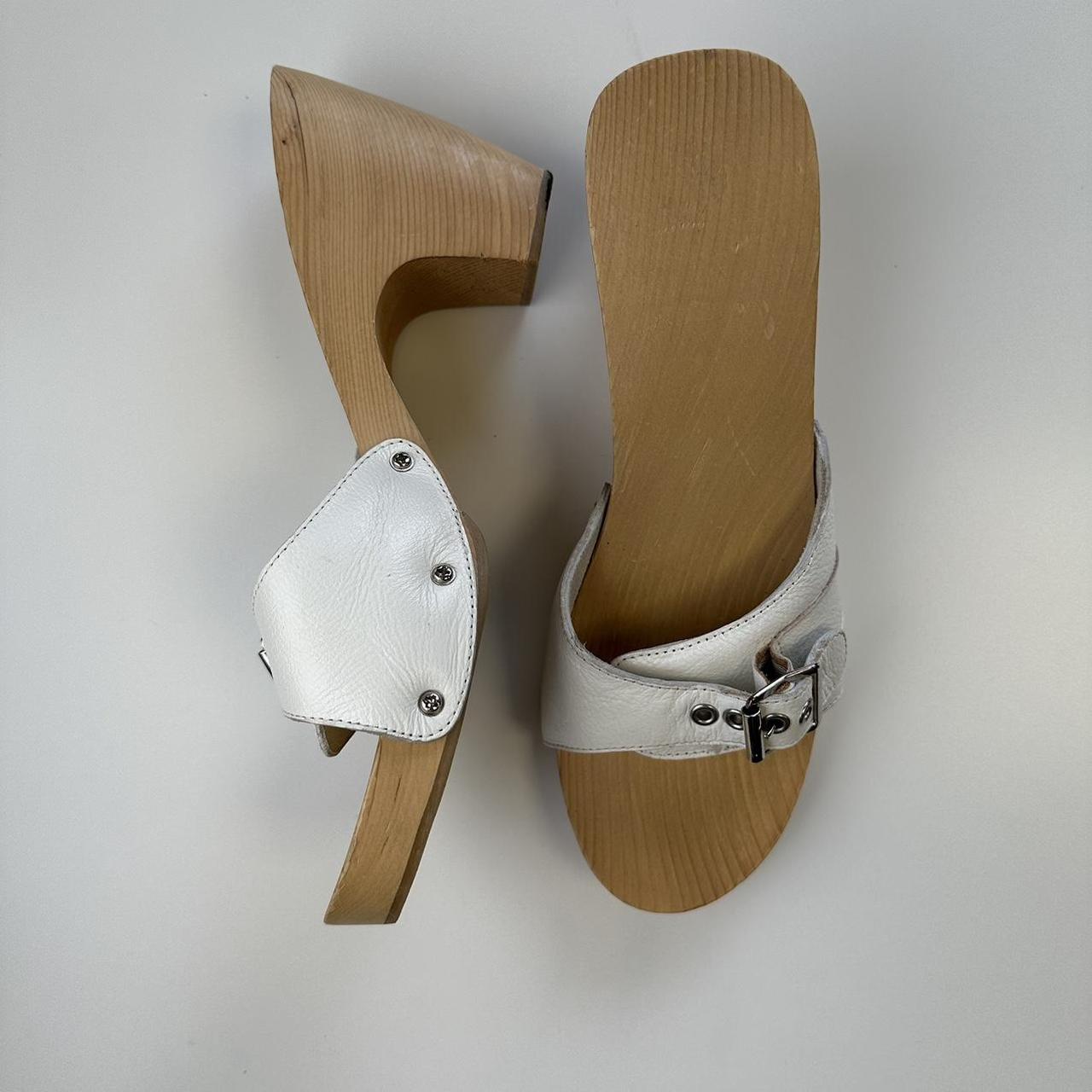 Y2k kitten heels Vintage wooden clog style mule... - Depop