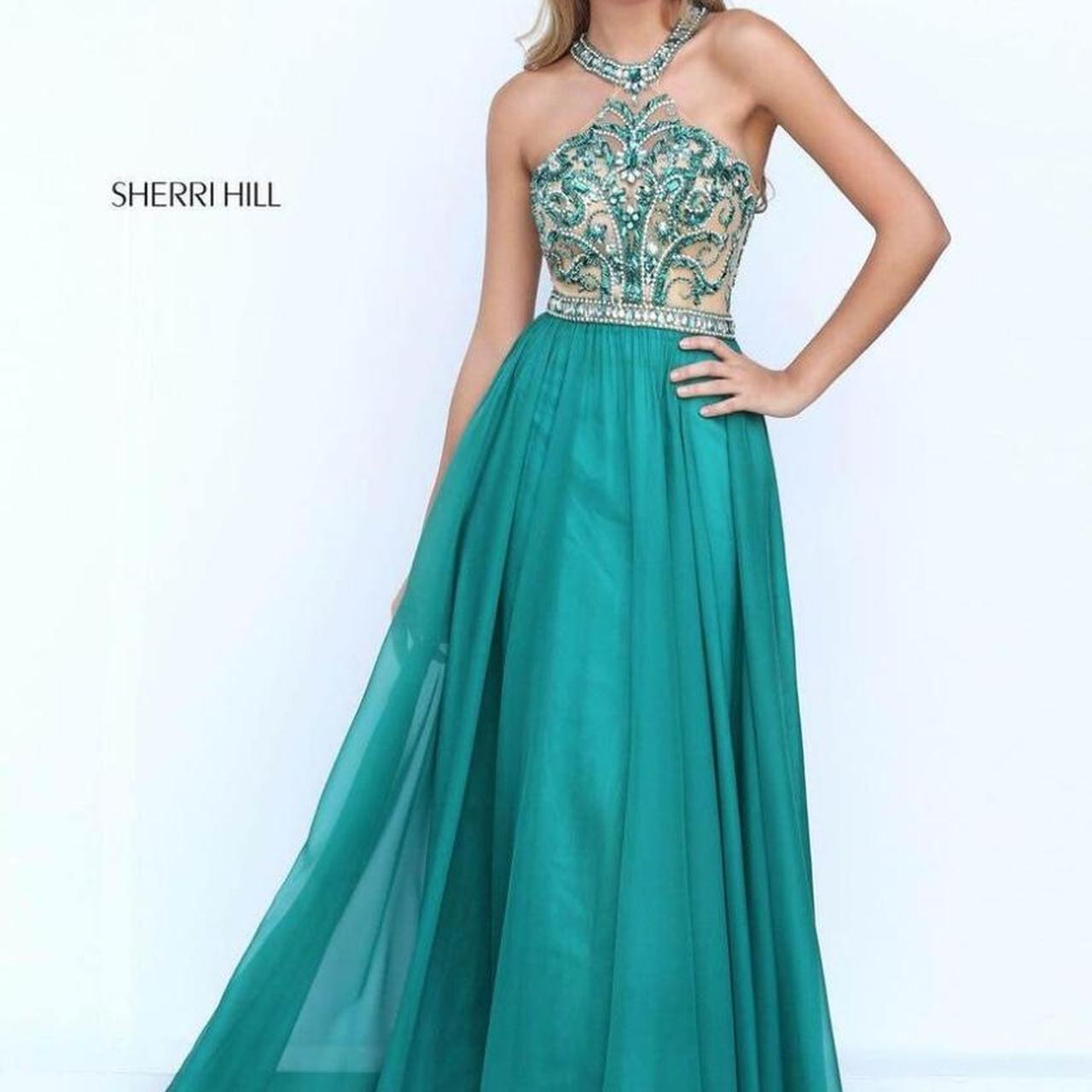 Sherri Hill Emerald green jeweled halter prom... - Depop