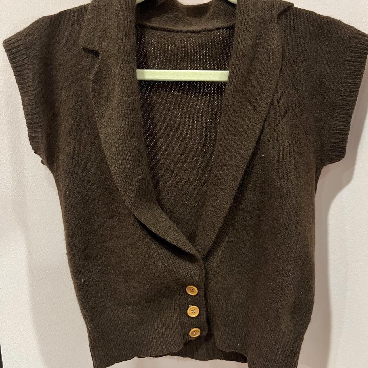 chocolate brown sweater vest with three buttons on... - Depop