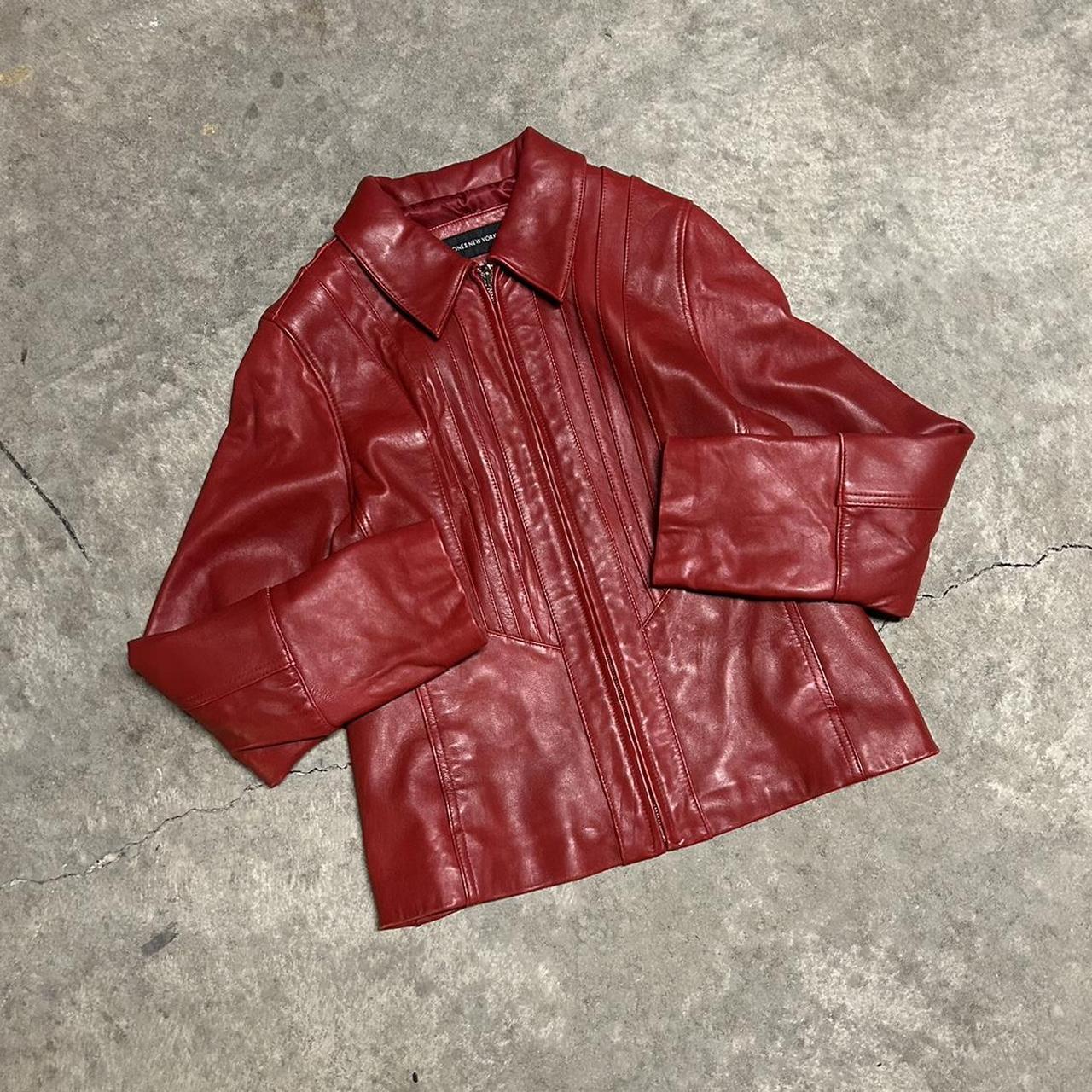 Vintage leather jacket red Bella Hadid style Great... - Depop