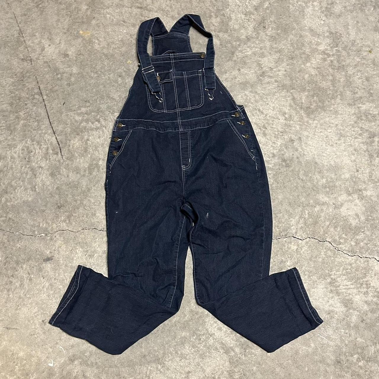 Vintage jeans overalls dark wash Baggy fit Good... - Depop