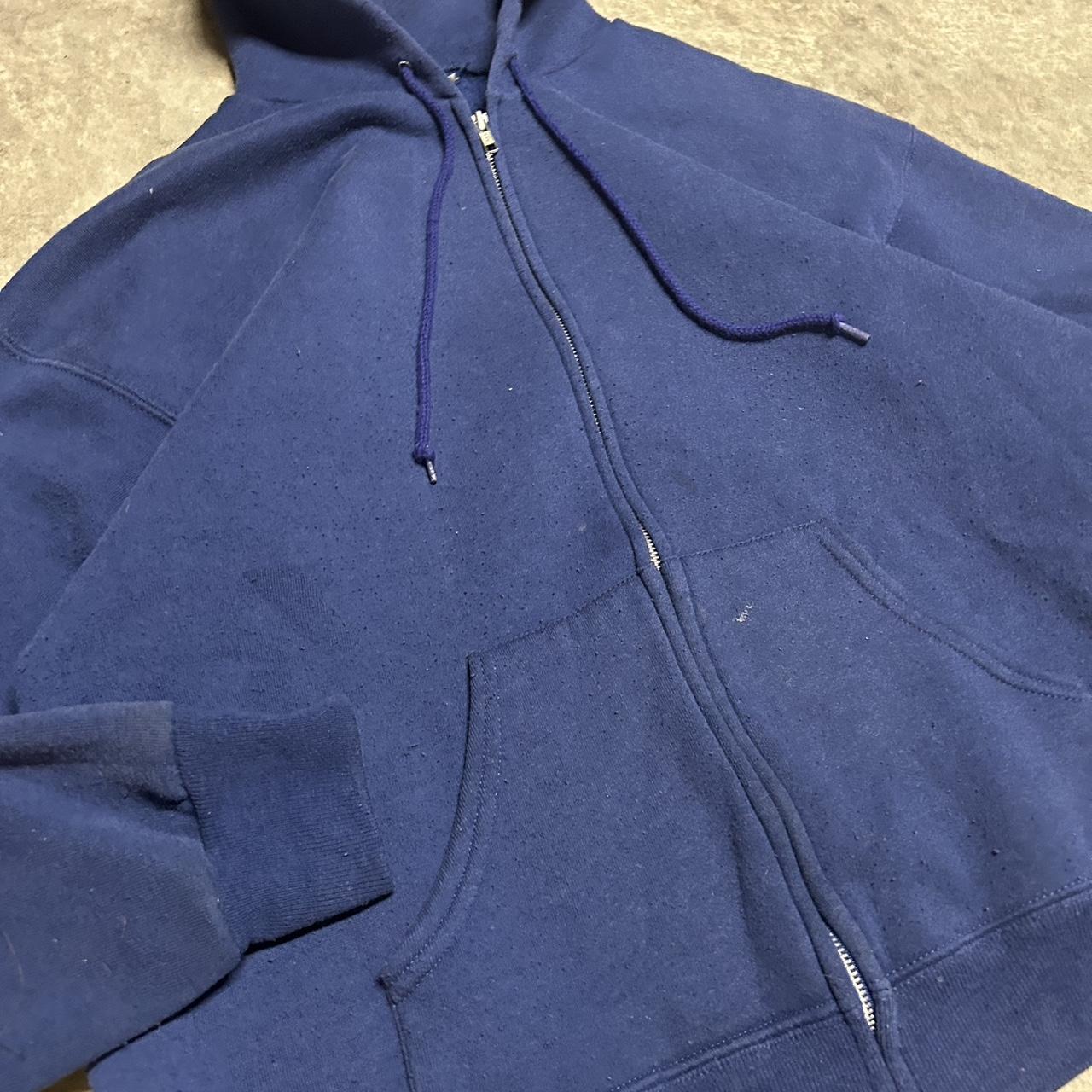 Vintage Navy blue blank zip up hoodie Boxy... - Depop