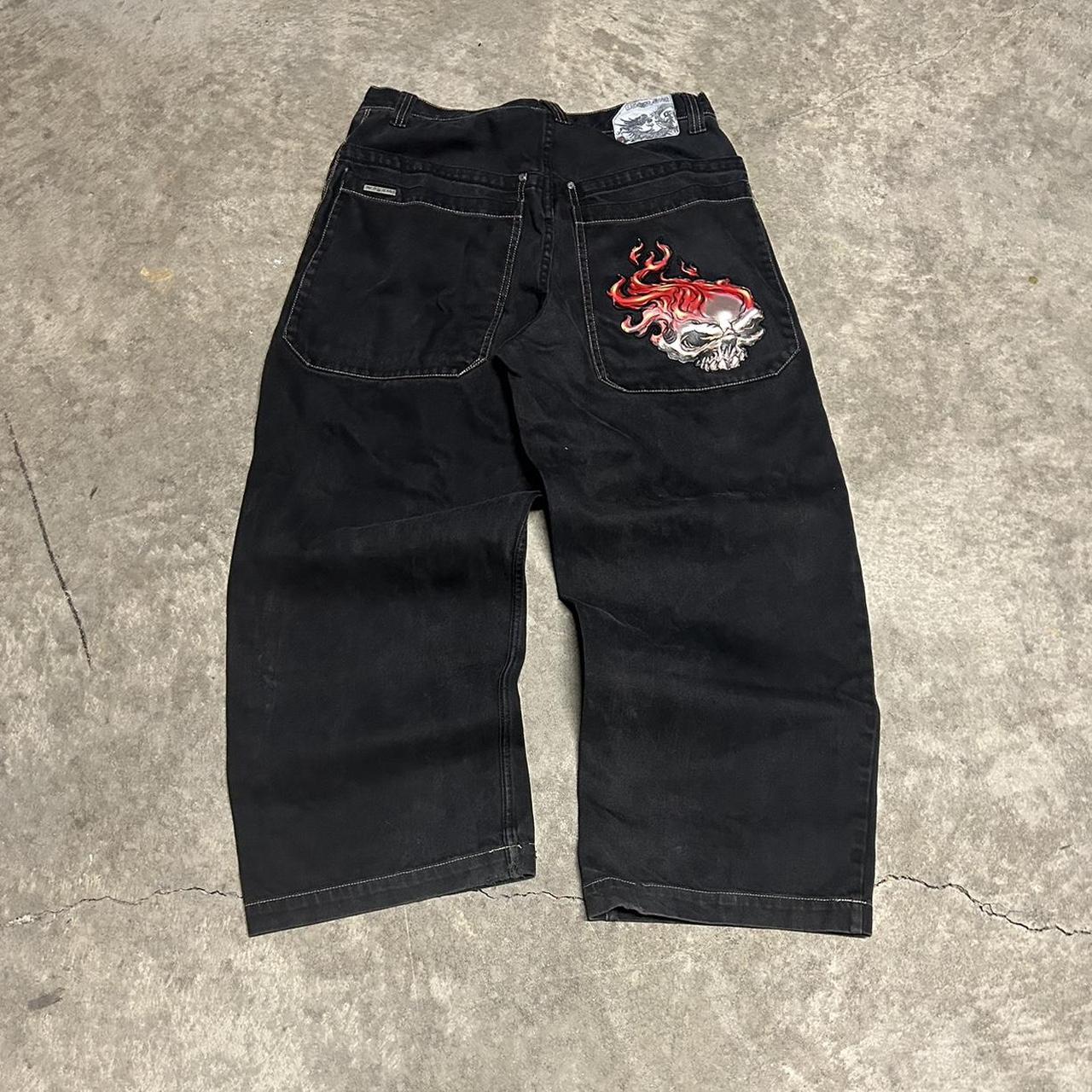 Vintage jnco jeans flaming skull black Skull... - Depop