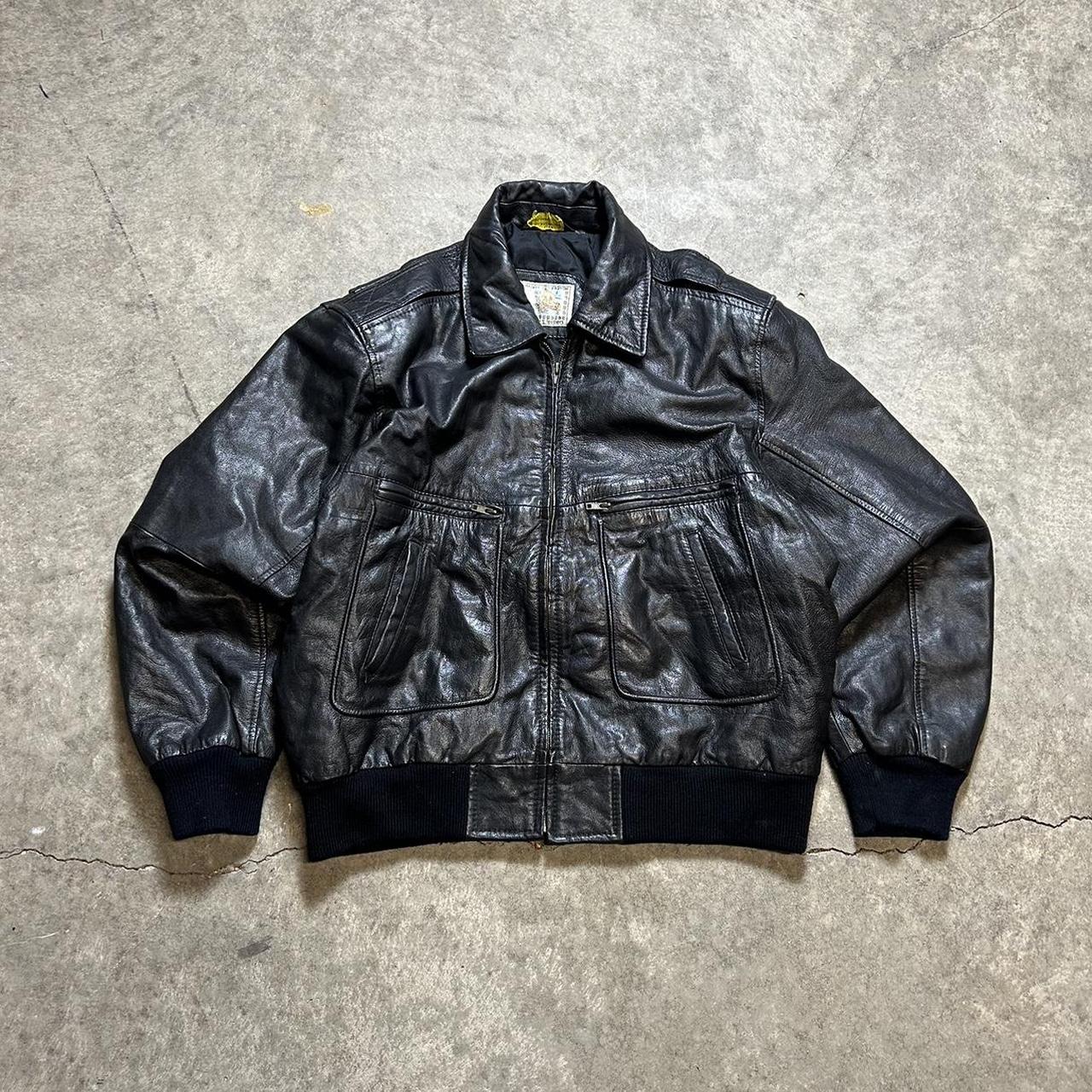 Vintage insane leather bomber jacket black Good... - Depop