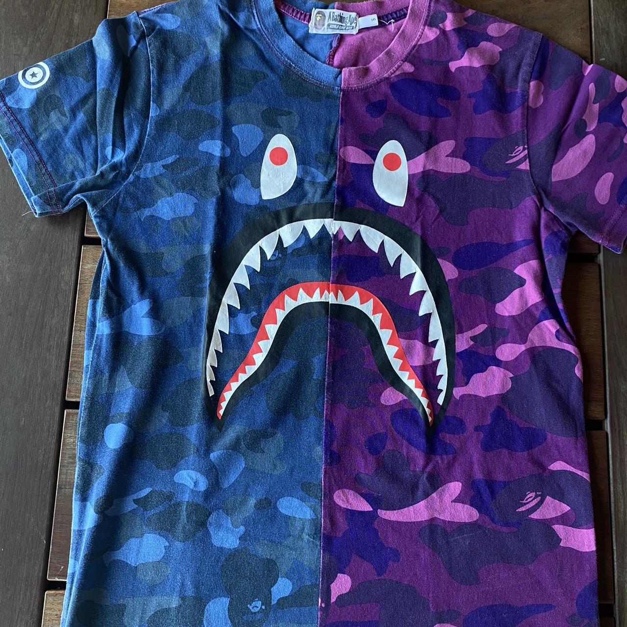 Blue and purple bape shirt fashion