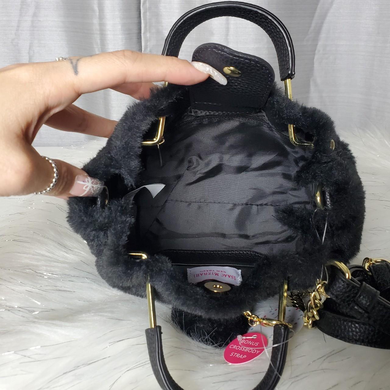 NWT Isaac Mizrahi Black Fur Handbag Crossbody Straps - Depop