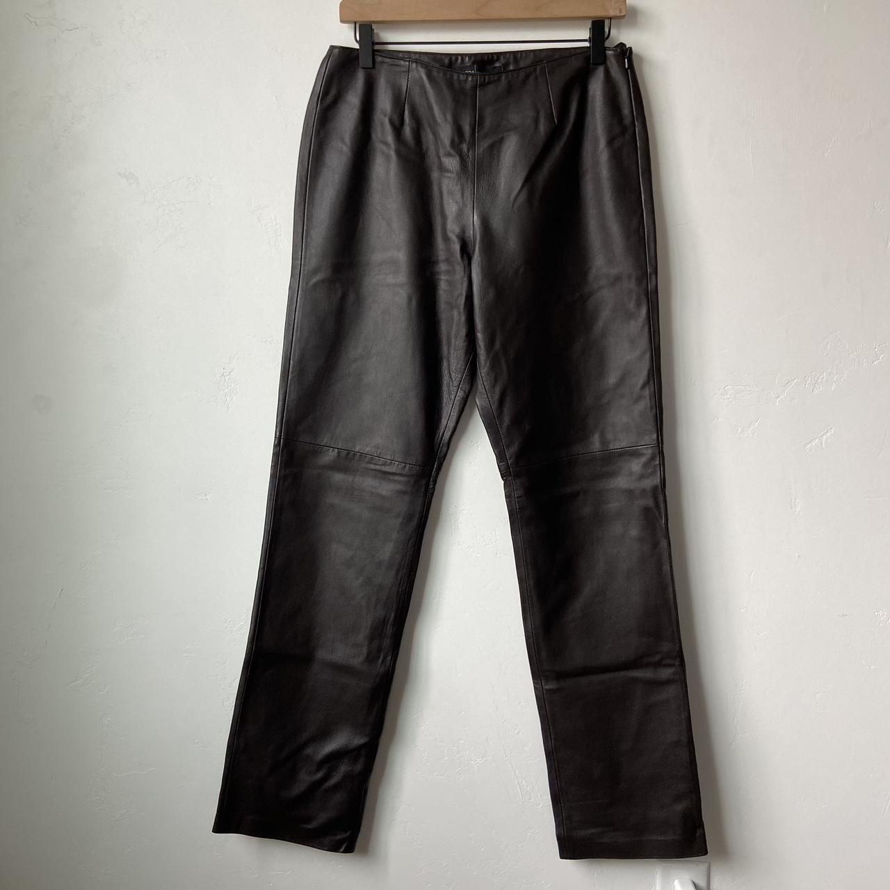 Vintage Y2K Dark Brown Leather Business Pants Size... - Depop