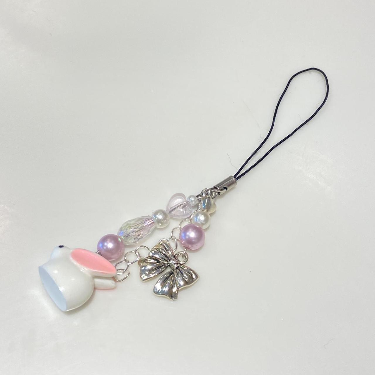 bunny phone charm ☆ pink pearl beads and heart... - Depop