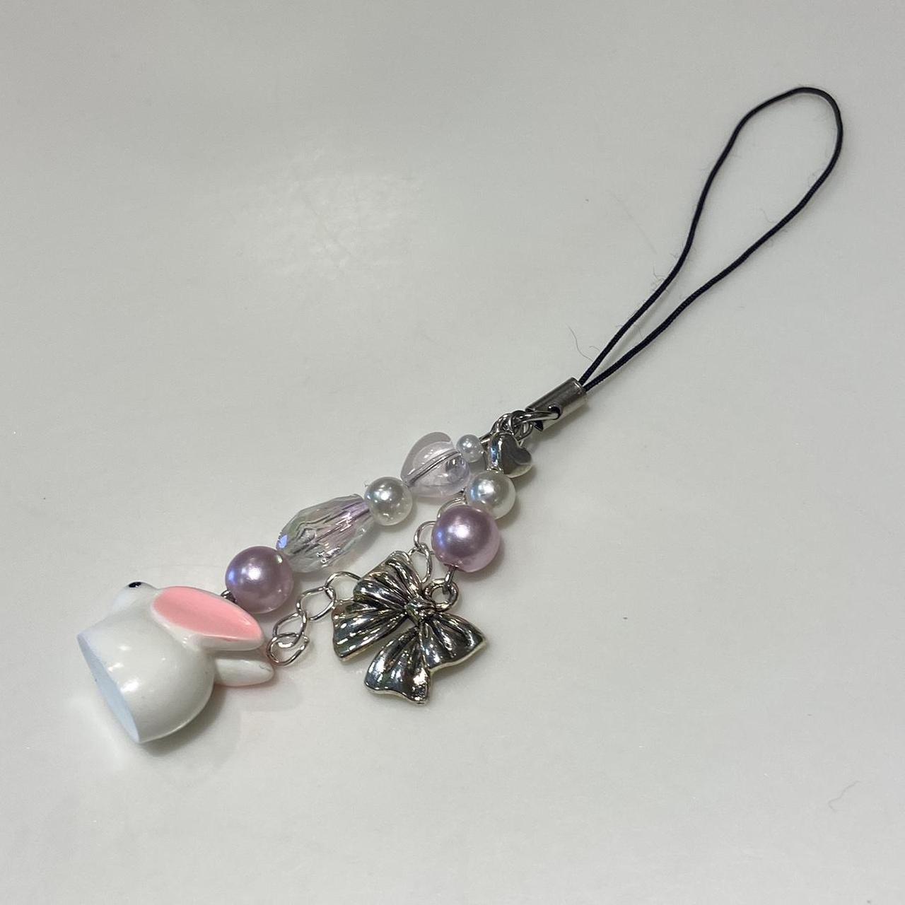 bunny phone charm ☆ pink pearl beads and heart... - Depop