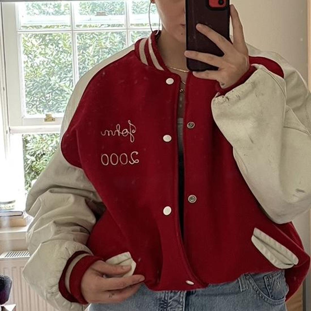 Vintage red varsity jacket Heavy leather red and… - Depop