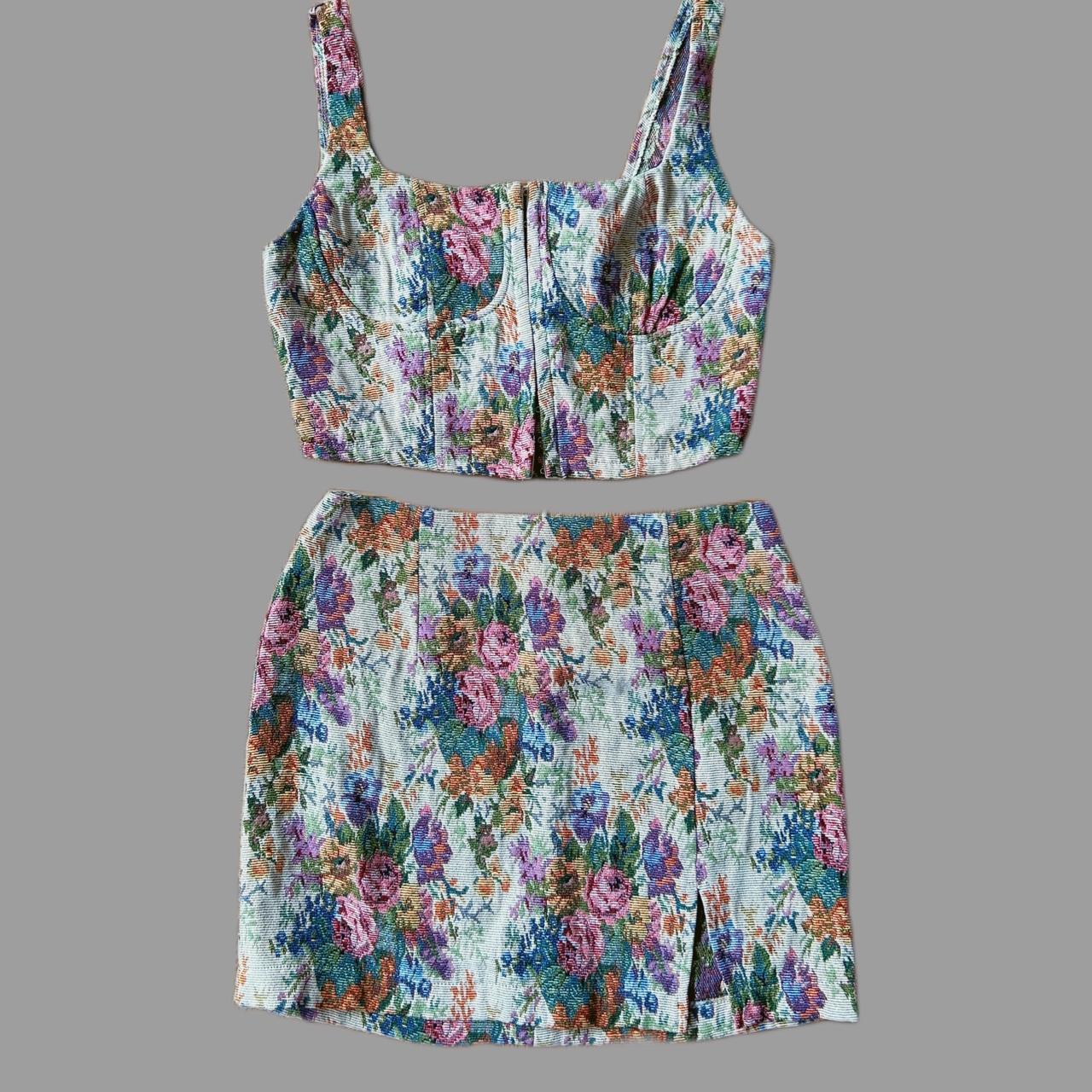 floral tapestry corset and skirt set 🪻🌸 • dupe of... Depop